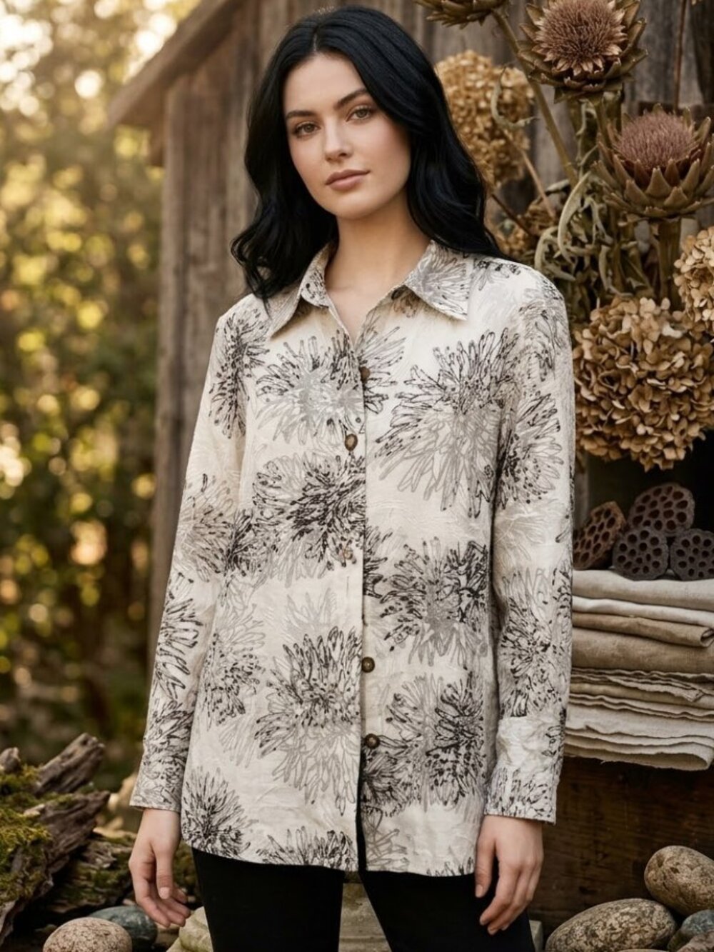 Coldwater Creek Botanical Floral Print Button-Front Jacket / Shirt Jacket